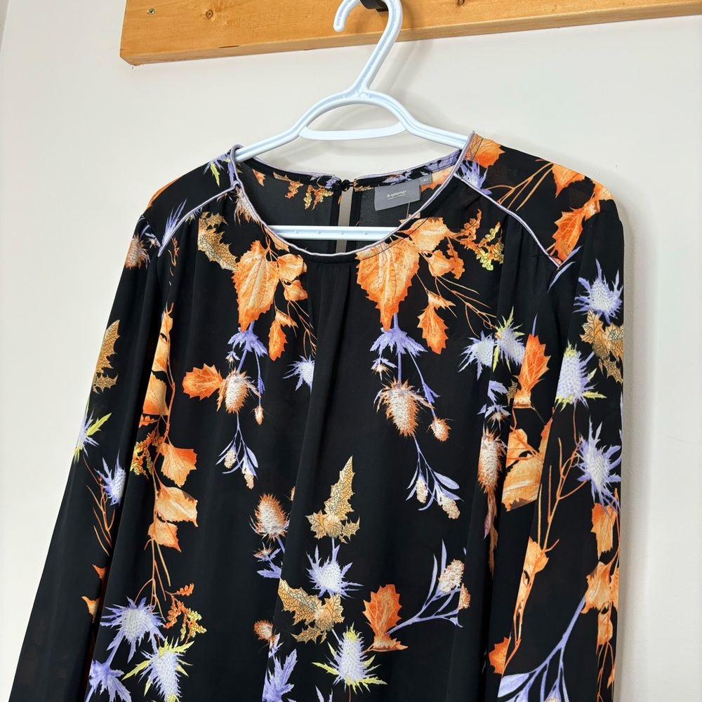#217 b.young Floral Blouse with Lilac Trim